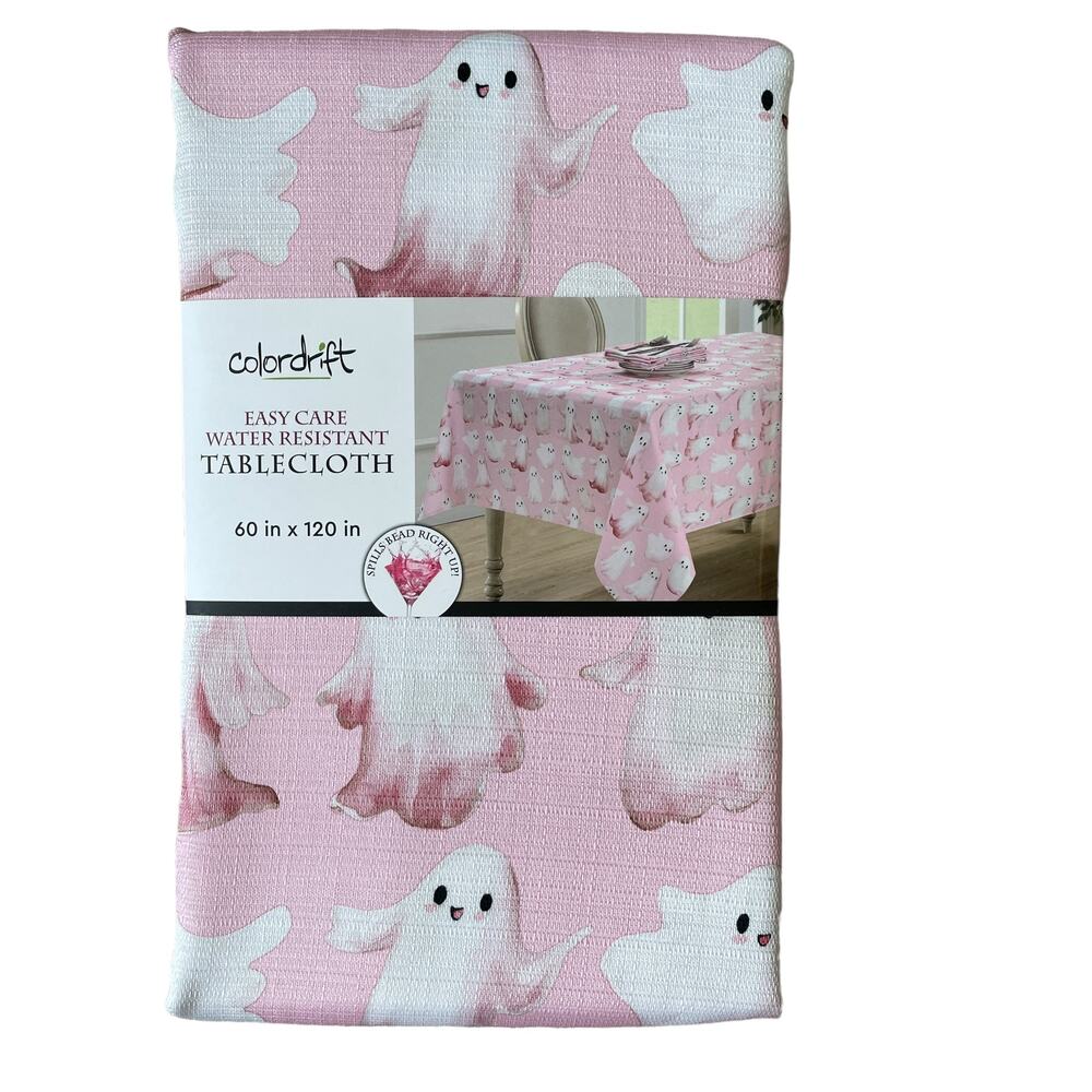 Colordrift Halloween Ghost Tablecloth 60x120 Pastel Pink & White Easy Care NEW - Picture 8 of 15
